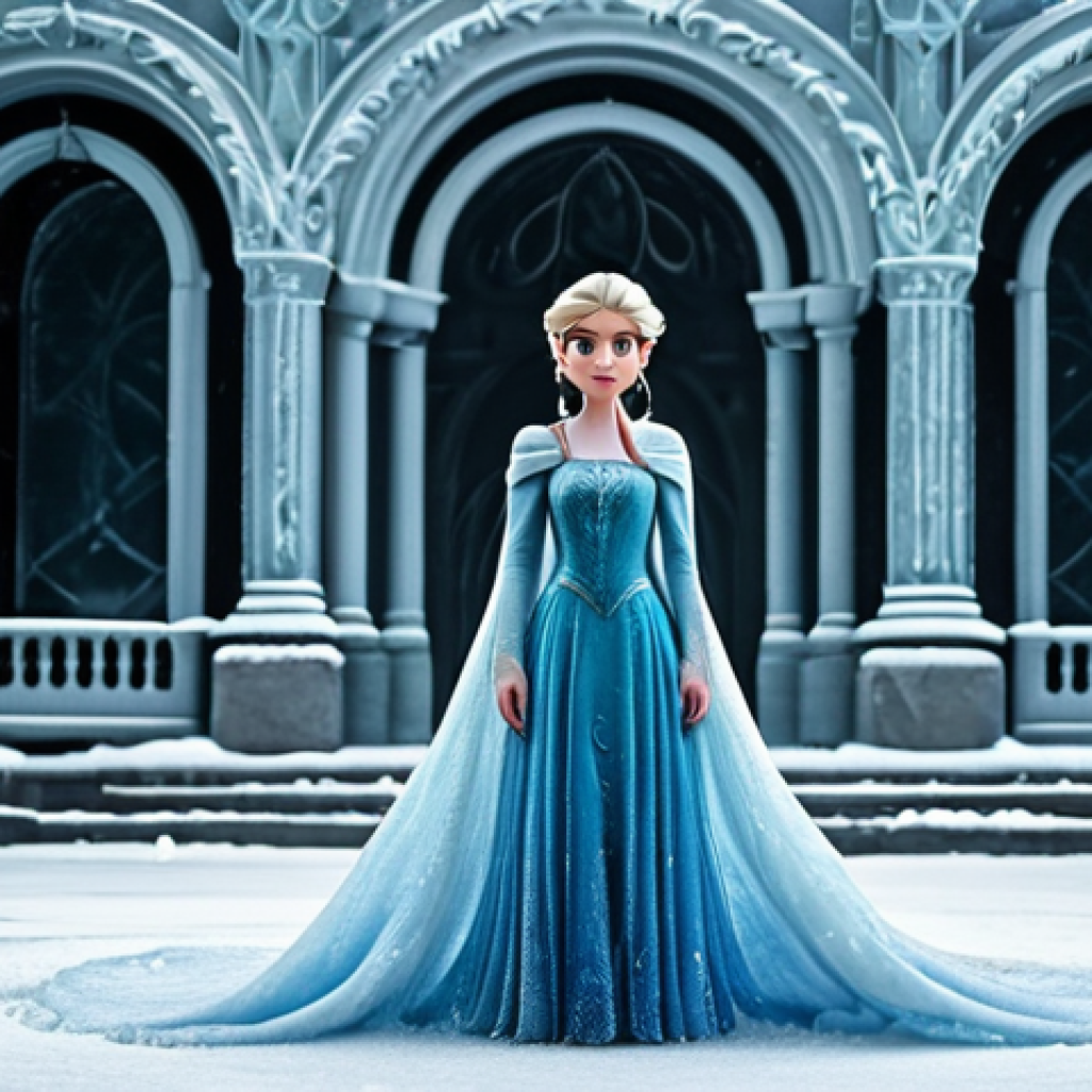 겨울왕국 속 악역과 대립구조 - Elsa's Isolation**

"Elsa, the Snow Queen, in a vast, icy palace, looking distressed, fully clothed ...