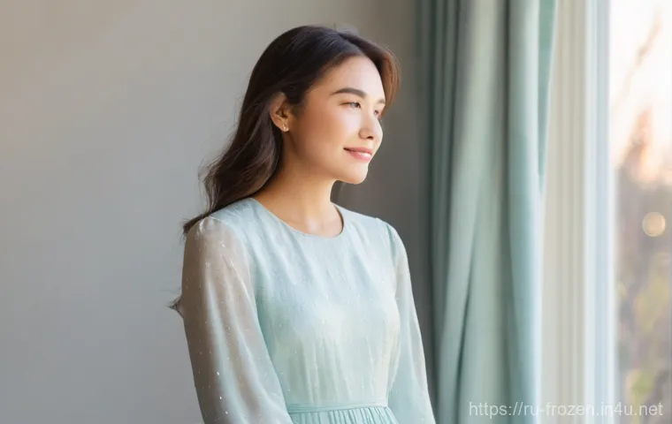 겨울왕국 엘사의 트라우마 극복 이야기 - **Prompt:** A young woman, early 20s, with a warm, gentle smile, stands confidently in a sunlit, air...