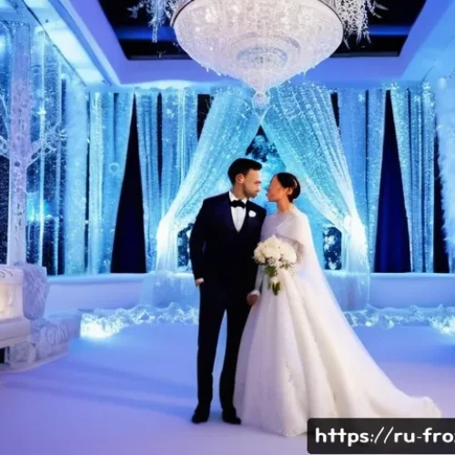 Home 31 겨울왕국 속 안나와 크리스토프의 결혼 이야기 - A magical winter wedding ceremony set inside a grand ice palace, decorated with shimmering crystal c...