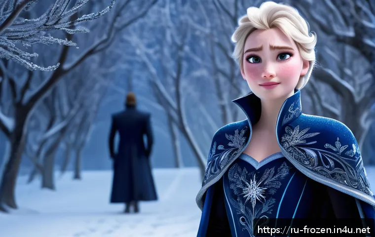 겨울왕국 속 빌런의 등장 이유 - A detailed fantasy scene featuring a powerful antagonist inspired by "Frozen," dressed in an elegant...